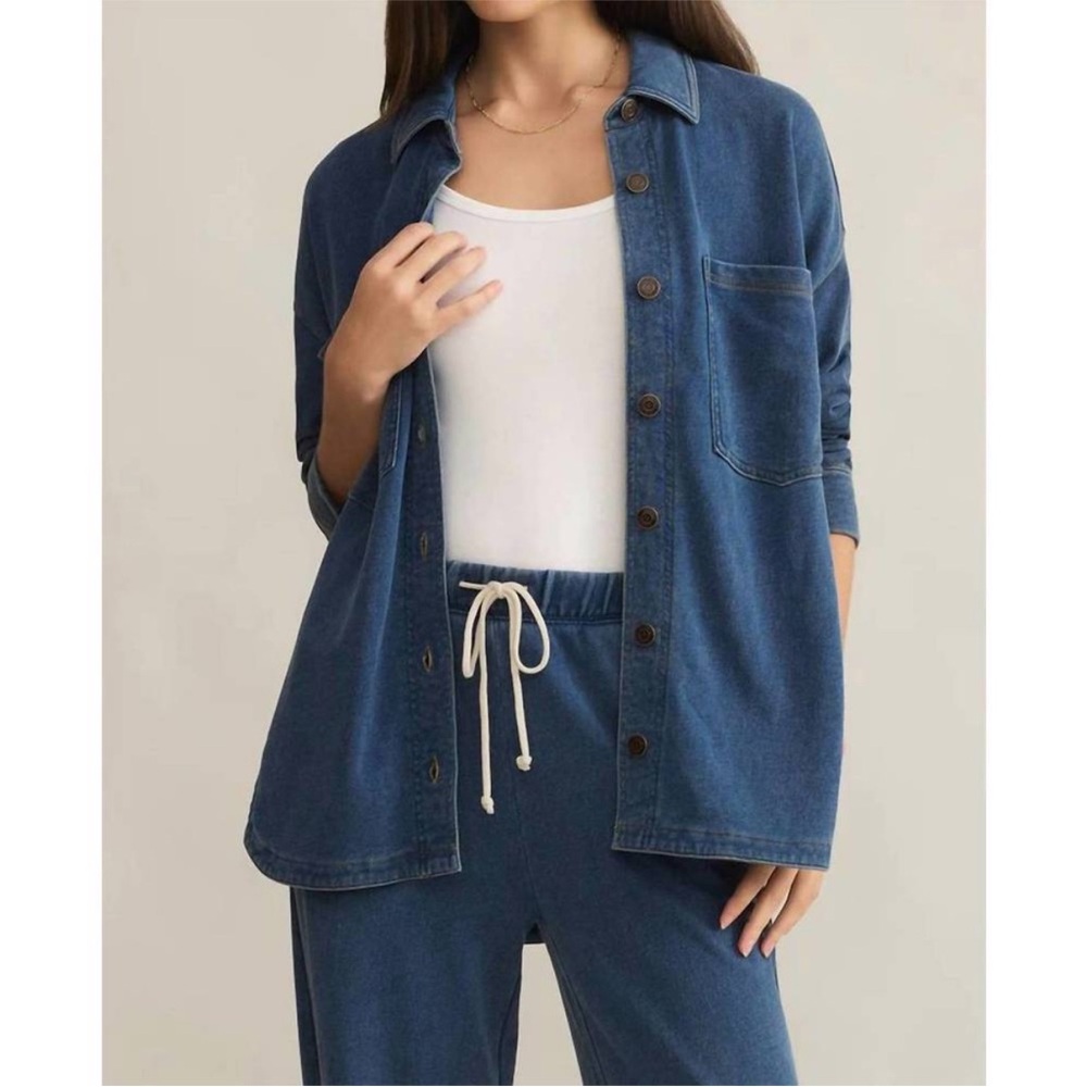 NEW Z SUPPLY all day knit denim jacket in vintage indigo